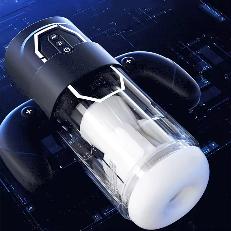 Double Handles Male Masturbation Cup for Men Telescoping+vibration+heating+Sucking+Sound Masturbation Cup Adult Toys