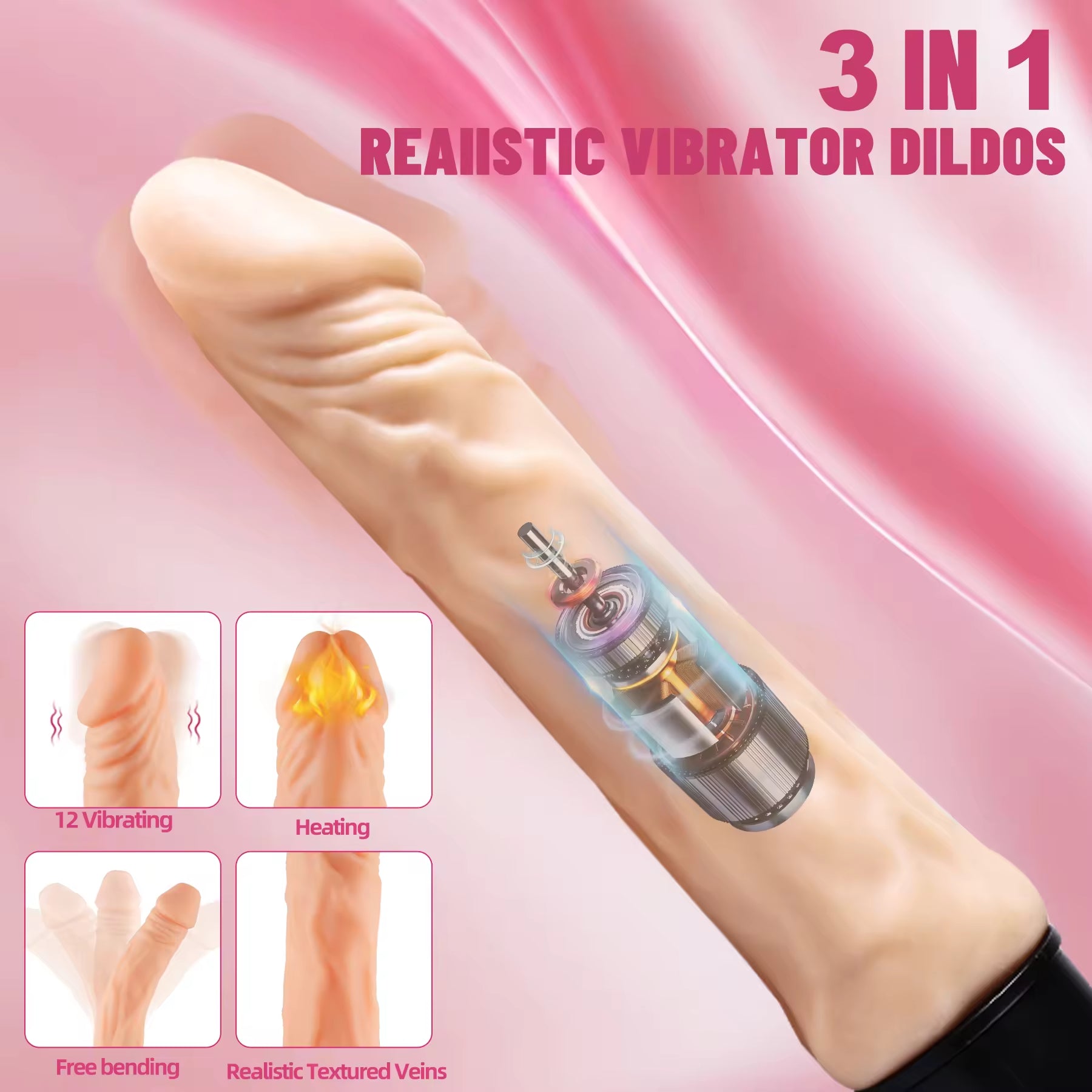 3 in 1 Silicone Dildo Vibrator for Women 12 Frequency Vibration Can Heating up to 38-42℃ Free Bending Sex Toys for Women and Men adult toys