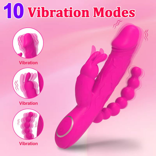 3 in 1 Rabbit Vibrator G-spot Clitoral Stimulator Adult Sex Toys Vaginal Anal Stimulator Vibrator for Women Adult Toys for Women