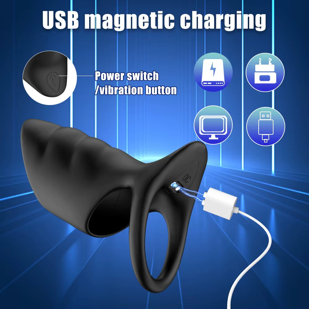 Male Rechargeable Cock Ring Vibrator for Men 10 Frequency Vibration Adult Sex Toy Delay Ejaculation Penis Ring Sex Toys for Men