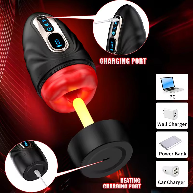 Intelligent Digital Display Heating Mouth Masturbation Cup Adult Sex Toy 9 Frequency Vibration Male Masturbator Adult Toys