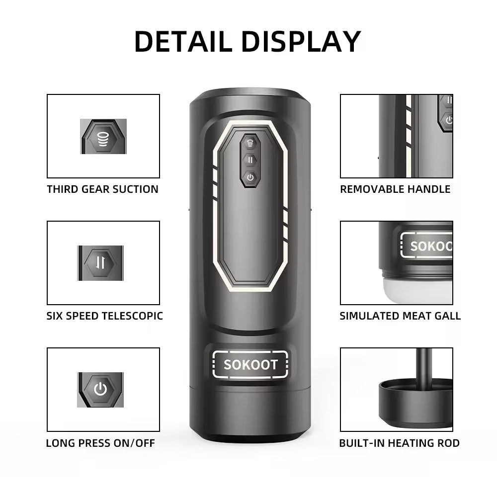 Double Handles Male Masturbation Cup for Men Telescoping+vibration+heating+Sucking+Sound Masturbation Cup Adult Toys