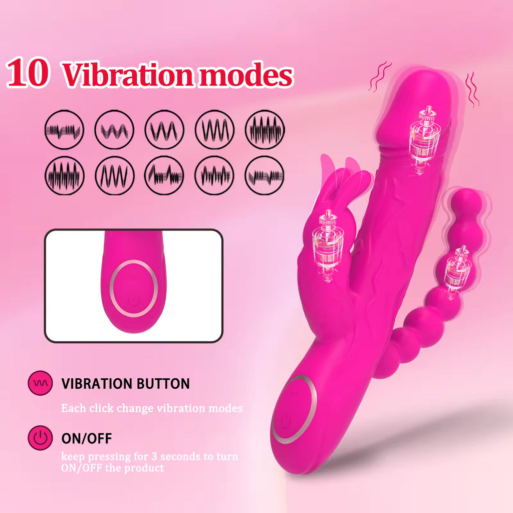 3 in 1 Rabbit Vibrator G-spot Clitoral Stimulator Adult Sex Toys Vaginal Anal Stimulator Vibrator for Women Adult Toys for Women