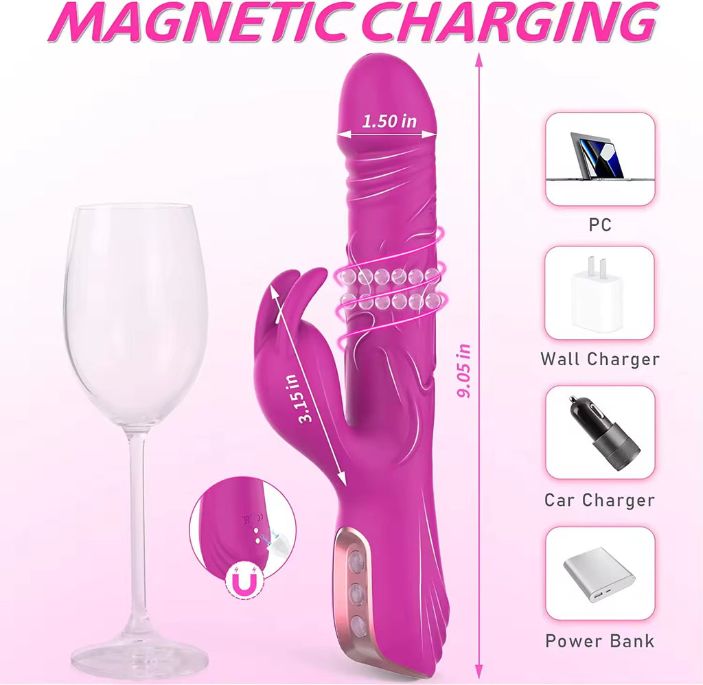 Rabbit Vibrator 2 in 1 Tongue Licking Vibrator for Women 6 Frequency Telescoping Adult Sex Toy Wand Vibrator Adult Toys for Women