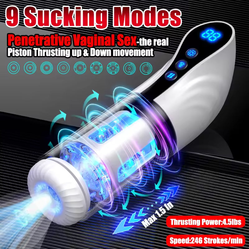 Silicone Electric Male Masturbation Cup 9 Frequency Extension+sucking+vibration+rotation Masturbator Adult Toys